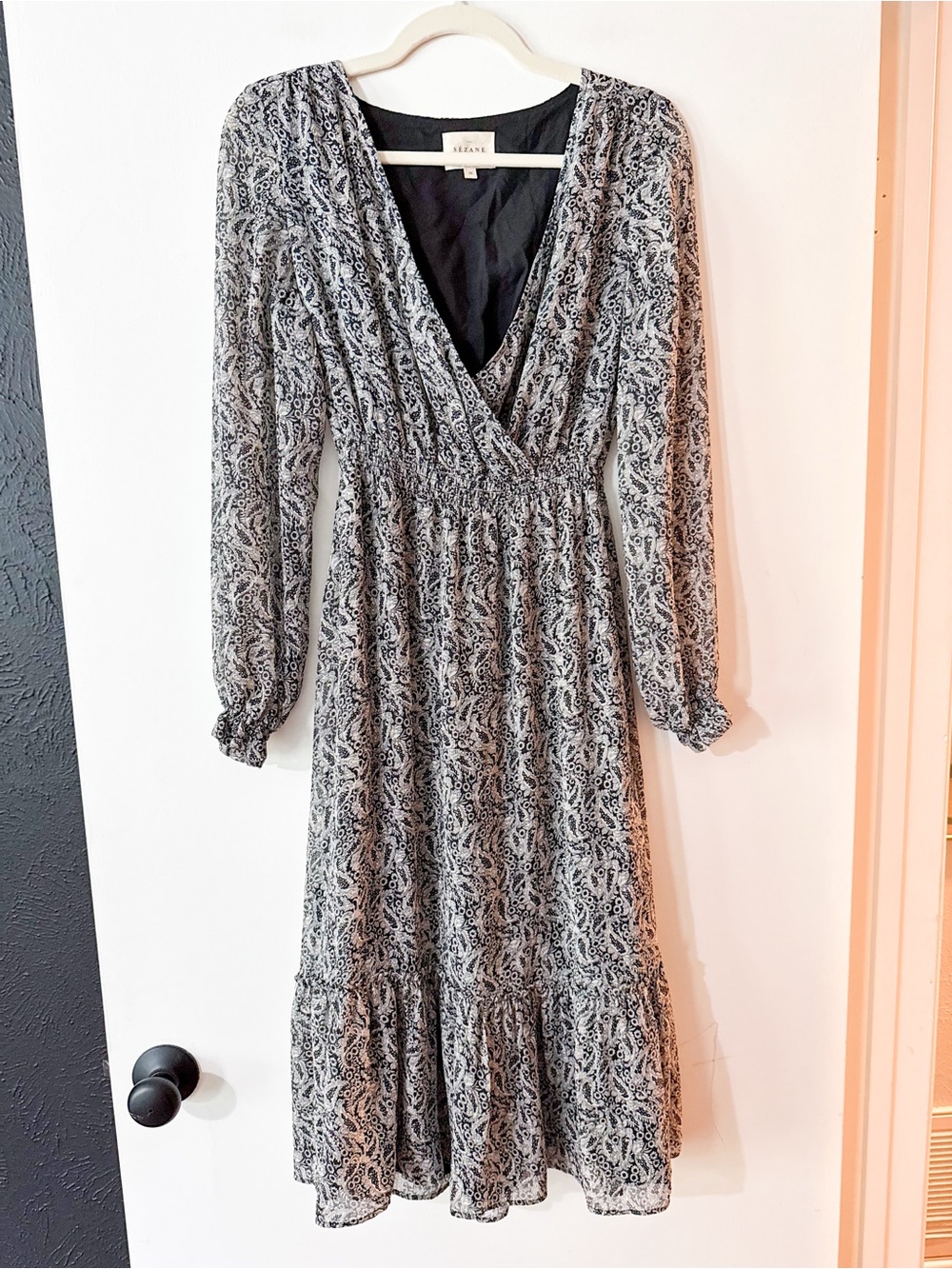 Sezane Titiane Dress in Printed Black and White Floral Paisley Size 36 US 4 - Picture 3 of 10
